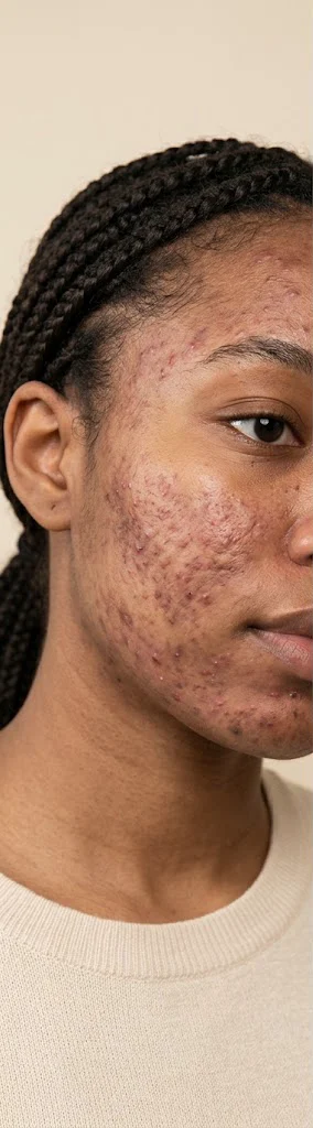 The client's skin at her first visit